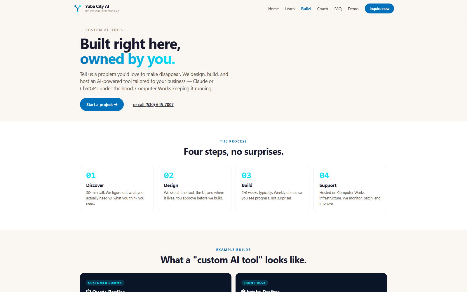Yuba City AI build page describing custom AI tools and business automation services.