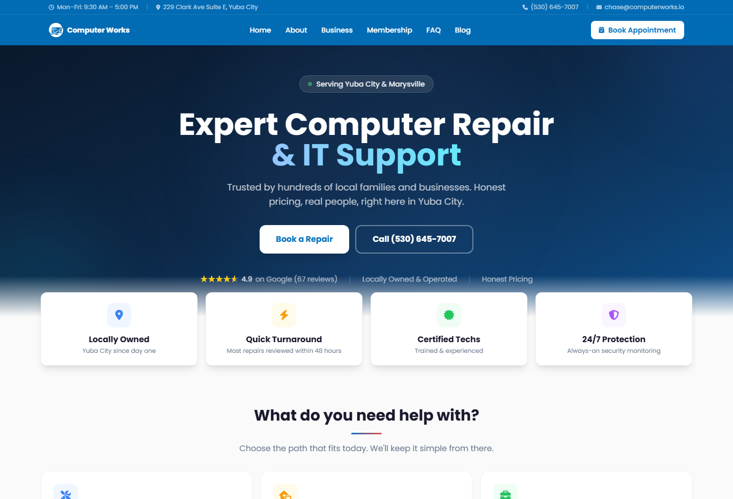 Computer Works desktop homepage hero for the fully integrated business website platform.