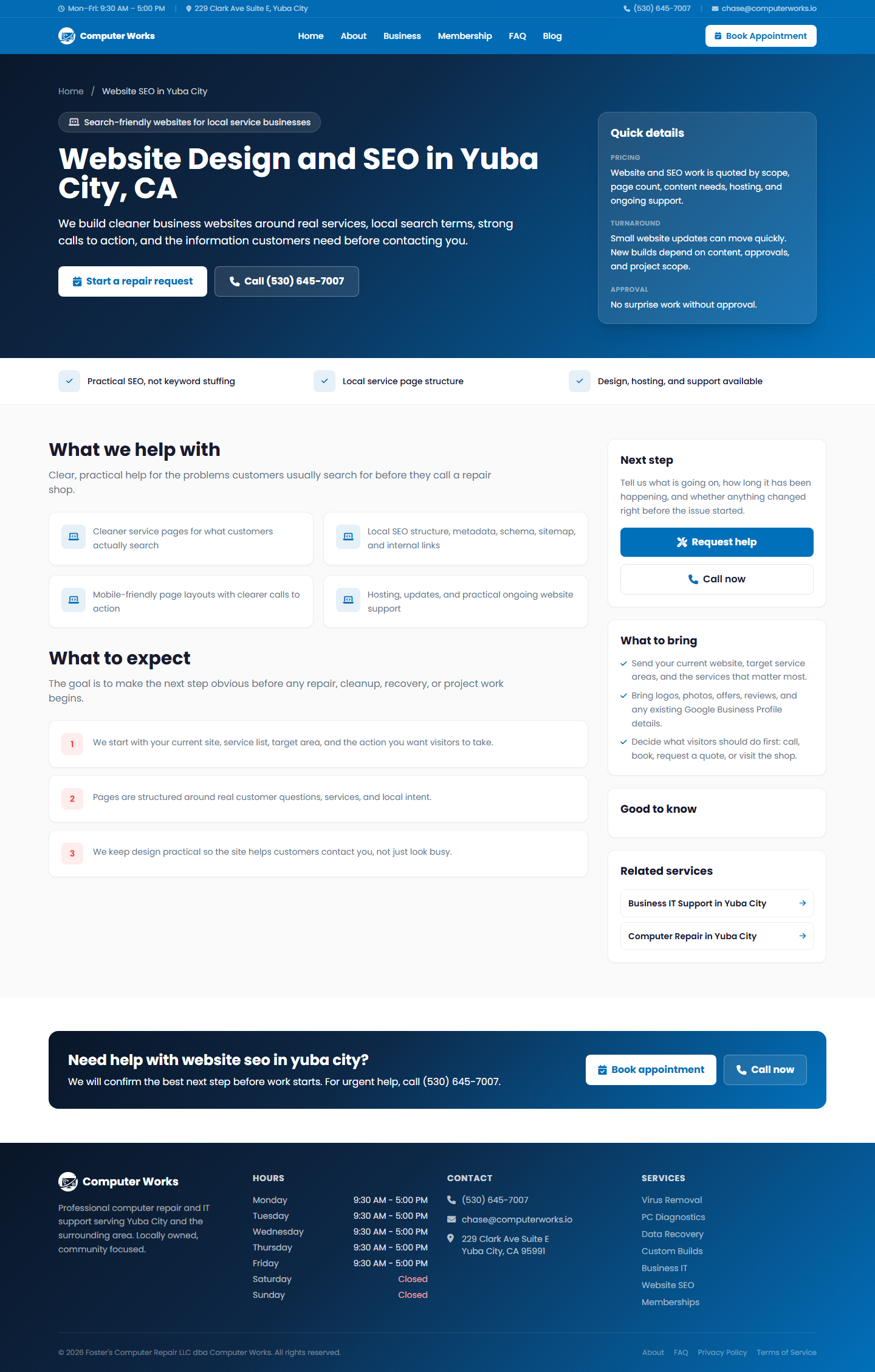 Computer Works website SEO service page for local businesses.